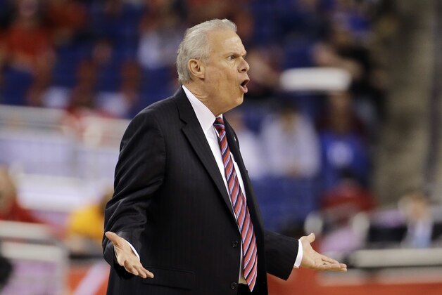 Wisconsin head coach Bo Ryan reacts during the first half of the NCAA Final Four college basketball tournament championship game against Duke Monday, April 6, 2015, in Indianapolis. (AP Photo/David J. Phillip)