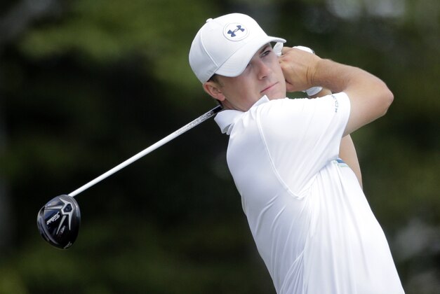 Jordan Spieth drives on the first hole during a practice round for the PGA Championship golf tournament Wednesday, Aug. 12, 2015, at Whistling Straits in Haven, Wis. (AP Photo/Jae Hong)