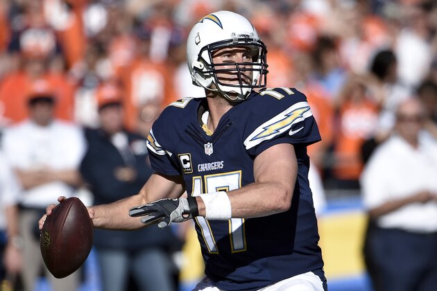 San Diego Chargers quarterback Philip Rivers throws against the Denver Broncos during the first half of an NFL football game Sunday, Dec. 14, 2014, in San Diego. (AP Photo/Denis Poroy)