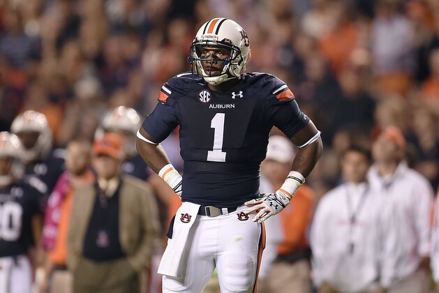AUBURN, AL - OCTOBER 25:  D'haquille Williams #1 of the Auburn Tigers anticipates a play during a game against the South Carolina Gamecocks at Jordan Hare Stadium on October 25, 2014 in Auburn, Alabama.  Auburn won the game 42-35.  (Photo by Stacy Revere/Getty Images)