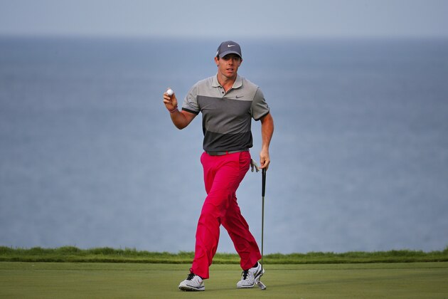 SHEBOYGAN, WI - AUGUST 13:  Rory McIlroy of Northern Ireland waves to the gallery during the first round of the 2015 PGA Championship at Whistling Straits on August 13, 2015 in Sheboygan, Wisconsin.  (Photo by Kevin C. Cox/Getty Images)