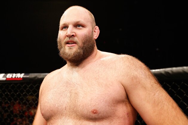 MASHANTUCKET, CT - SEPTEMBER 05:  Ben Rothwell celebrates after defeating Alistair Overeem in their heavyweight bout during the UFC Fight Night event at Foxwoods Resort Casino on September 5, 2014 in Mashantucket, Connecticut.  (Photo by Josh Hedges/Zuffa LLC/Zuffa LLC via Getty Images)