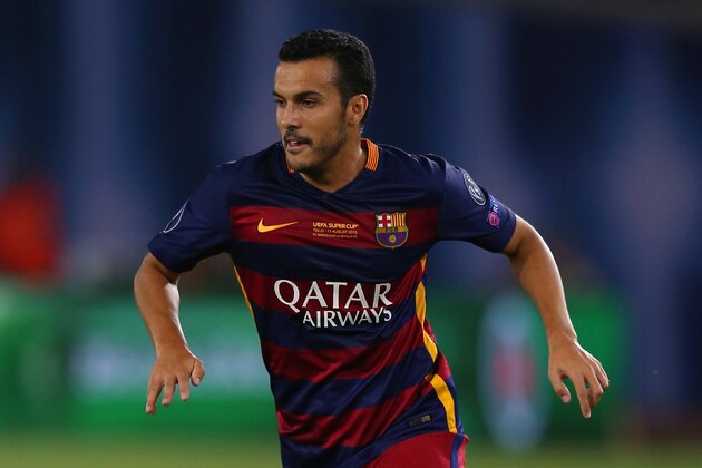 TBILISI, GEORGIA - AUGUST 11:  Pedro of Barcelona on the ball during the UEFA Super Cup between Barcelona and Sevilla FC at Dinamo Arena on August 11, 2015 in Tbilisi, Georgia.  (Photo by Chris Brunskill/Getty Images)