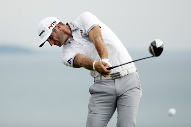 Dustin Johnson hits a drive on the 16th hole during the first round of the PGA Championship golf tournament Thursday, Aug. 13, 2015, at Whistling Straits in Haven, Wis. (AP Photo/Jae Hong)