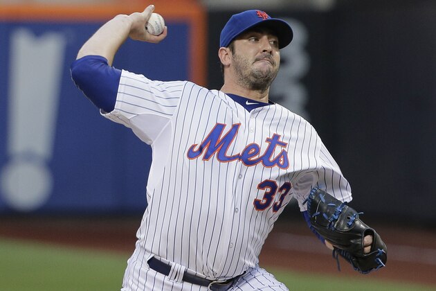 New York Mets pitcher Matt Harvey delivers against the Colorado Rockies during the first inning of a baseball game, Tuesday, Aug. 11, 2015, in New York. (AP Photo/Julie Jacobson)