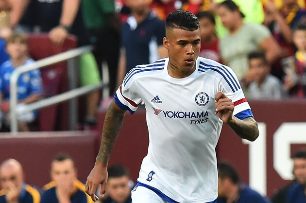 Chelsea's Kenedy moves the ball during an International Champions Cup football match against Barcelona in Landover, Maryland, on July 28, 2015.    AFP PHOTO/NICHOLAS KAMM        (Photo credit should read NICHOLAS KAMM/AFP/Getty Images)