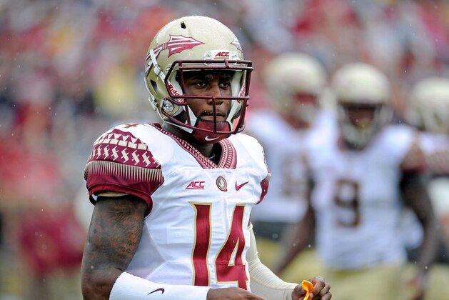 Apr 11, 2015; Tallahassee, FL, USA; Florida State Seminoles quarterback De'Andre Johnson (14) during the spring game at Doak Campbell Stadium. Mandatory Credit: Melina Vastola-USA TODAY Sports