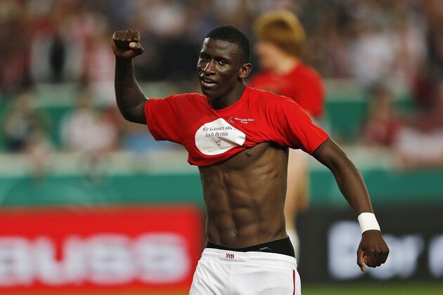 STUTTGART, GERMANY - APRIL 17:  Antonio Ruediger of Stuttgart celebrates after the DFB Cup Semi Final match between VfB Stuttgart and SC Freiburg at Mercedes-Benz Arena on April 17, 2013 in Stuttgart, Germany.  (Photo by Thomas Niedermueller/Getty Images)
