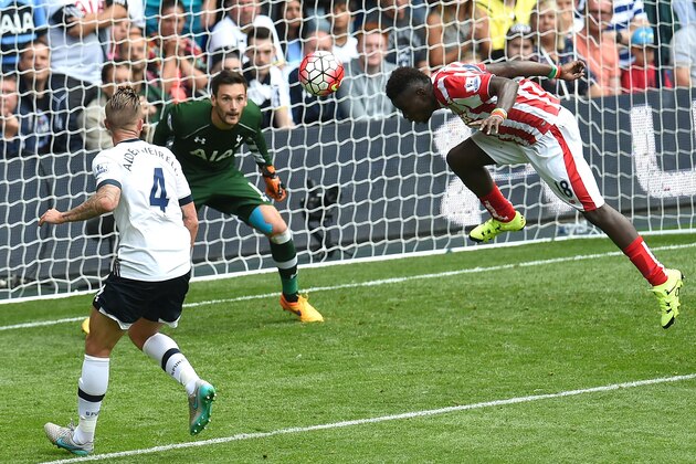 UNITED KINGDOM, ENGLAND - AUGUST 15: Mame Biram Diouf of Stoke City scores his side's second goal during the Barclays Premier League match between Tottenham Hotspur and Stoke City at White Hart Lane on August 15, 2015 in London, England. (Photo by Tottenham Hotspur FC/Getty Images)