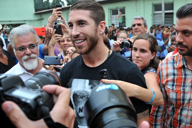 UNICEF ambassador Sergio Ramos, of Spain's national soccer team and Real Madrid  talks with journalists after an exhibition match in Havana, Cuba, Monday, June 16, 2015. (AP Photo/Ladyrene Perez, Cubadebate)