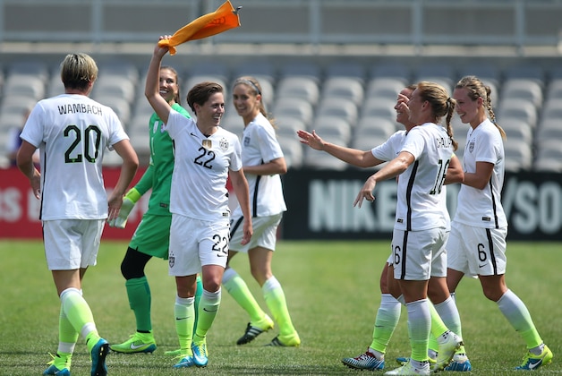 Aug 16, 2015; Pittsburgh, PA, USA; United States defender Meghan Klingenberg (22) celebrates by waving a Pittsburgh Steelers Terrible Towel after scoring a goal against Costa Rica during the second half at Heinz Field. The United States won 8-0. Mandatory Credit: Charles LeClaire-USA TODAY Sports