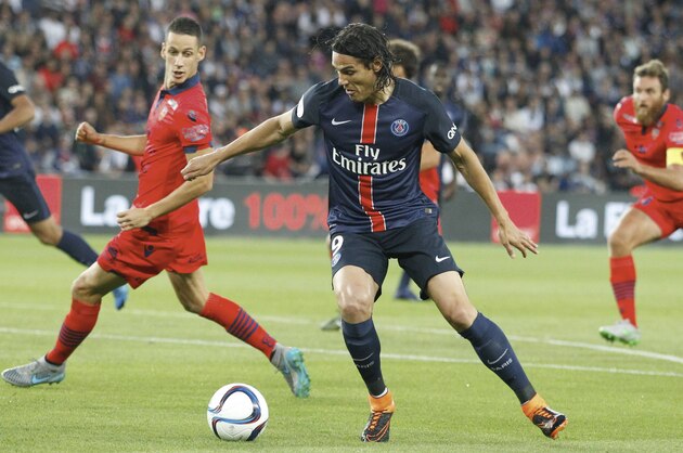 PARIS, FRANCE - August 16: Edinson Cavani  of Paris Saint-Germain in action  during the French  Ligue 1 between Paris Saint-Germain FC and GFC Ajaccio at Parc Des Princes on August 16, 2015 in Paris, France.  (Photo by Xavier Laine/Getty Images)