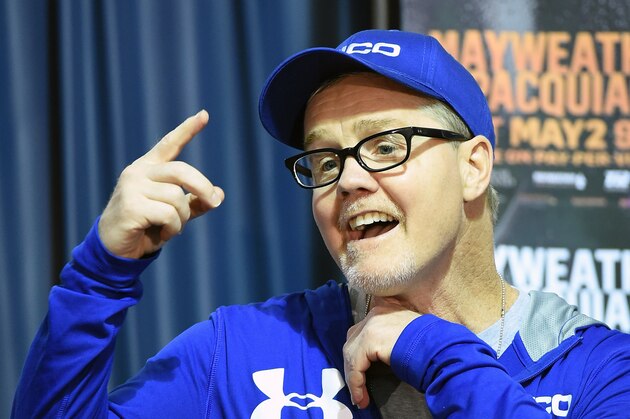 LAS VEGAS, NV - APRIL 30:  WBO welterweight champion Manny Pacquiao's trainer Freddie Roach speaks during a news conference ahead of the unification fight between Pacquiao and WBC/WBA welterweight champion Floyd Mayweather Jr. at MGM Grand Hotel & Casino on April 30, 2015 in Las Vegas, Nevada. The two boxers will face each other on May 2, 2015 in Las Vegas.  (Photo by Ethan Miller/Getty Images)