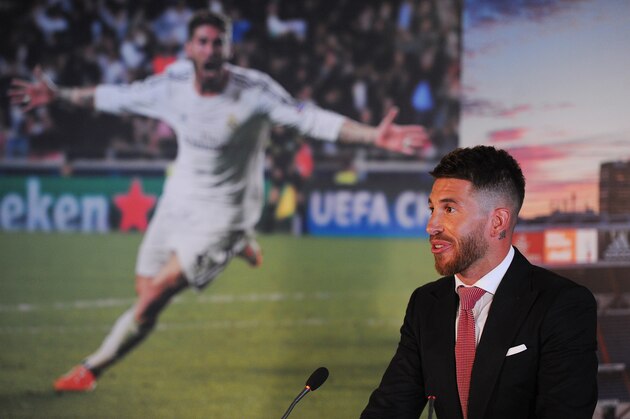 MADRID, SPAIN - AUGUST 17:  Sergio Ramos of Real Madrid speaks during a press conference to announce his new five-year contract with Real Madrid at the Santiago Bernabeu stadium on August 17, 2015 in Madrid, Spain.  (Photo by Denis Doyle/Getty Images)