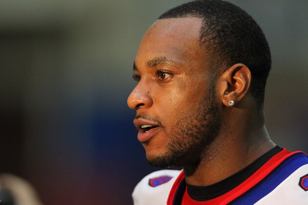 Buffalo Bills wide receiver Percy Harvin talks to the media during their NFL football minicamp in Orchard Park, N.Y., Tuesday, June 16, 2015. (AP Photo/Bill Wippert)