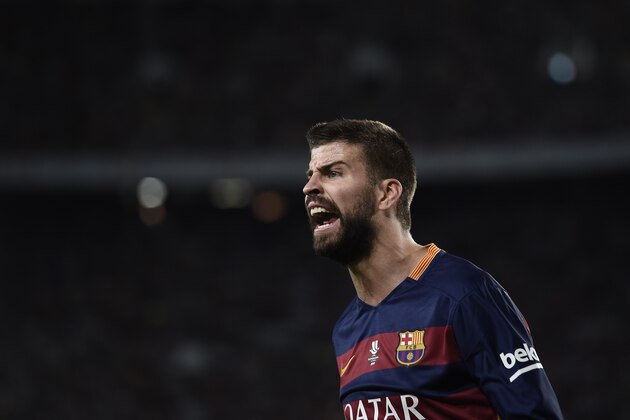 Barcelona's defender Gerard Pique shouts during the Spanish Supercup second-leg football match FC Barcelona vs Athletic club Bilbao at the Camp Nou stadium in Barcelona on August 17, 2015. AFP PHOTO / JOSEP LAGO        (Photo credit should read JOSEP LAGO/AFP/Getty Images)