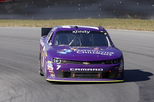 Regan Smith on track during the NASCAR Xfinity Series auto race at Mid-Ohio Sports Car Course Saturday, Aug. 15, 2015 in Lexington, Ohio. (AP Photo/Tom E. Puskar)