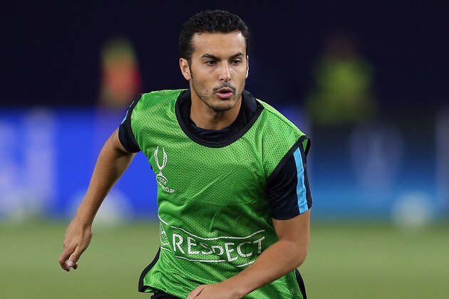 TBILISI, GEORGIA - AUGUST 10: Pedro of Barcelona in action during a training session ahead of the UEFA Super Cup match between Barcelona and Sevilla FC at Dinamo Stadium on August 10, 2015 in Tbilisi, Georgia. (Photo by Chris Brunskill/Getty Images)