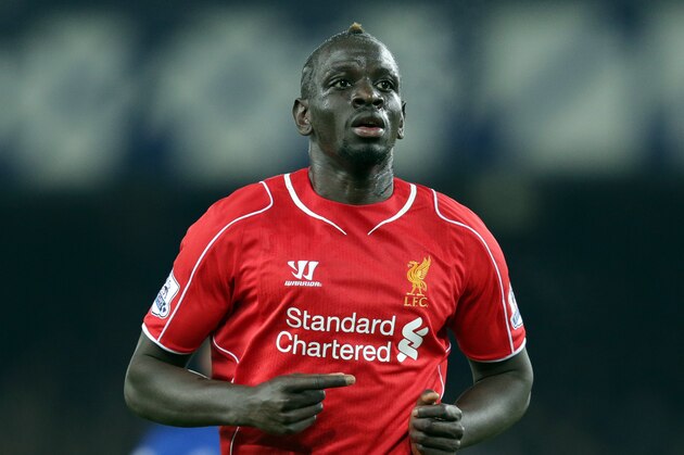 Liverpool's Mamadou Sakho during their English Premier League soccer match against Everton at Goodison Park in Liverpool, England, Saturday Feb. 7, 2015. (AP Photo/Clint Hughes)