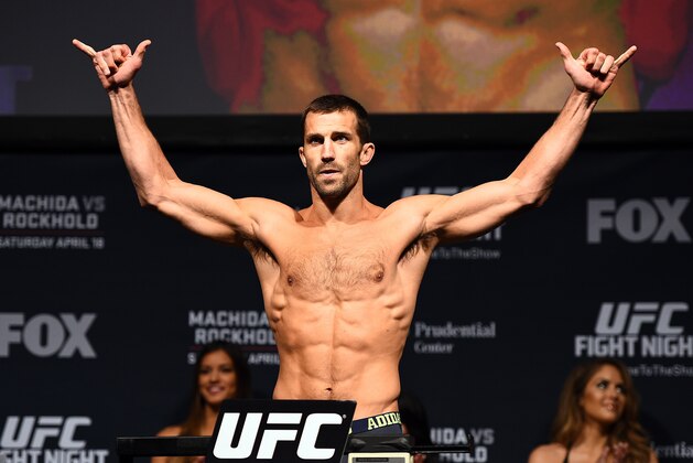 NEWARK, NJ - APRIL 17:  Luke Rockhold steps on the scale during the UFC Fight Night weigh-in event at the Prudential Center on April 17, 2015 in Newark, New Jersey. (Photo by Jeff Bottari/Zuffa LLC/Zuffa LLC via Getty Images)