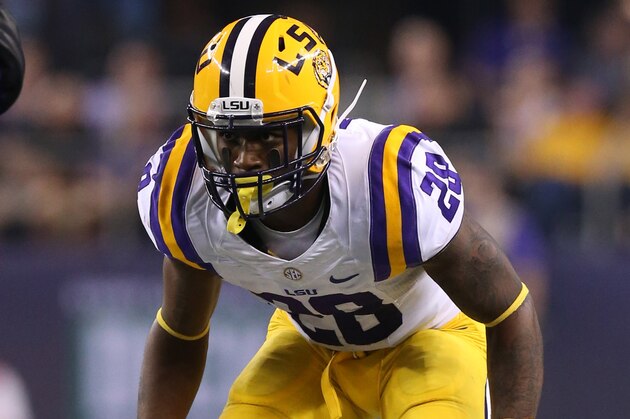 Aug 31, 2013; Arlington, TX, USA; LSU Tigers cornerback Jalen Mills (28) in action against theTexas Christian Horned Frogs at AT&T Stadium. Mandatory Credit: Matthew Emmons-USA TODAY Sports