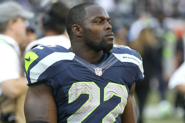 Seattle Seahawks RB Robert Turbin #22 after the game  against The Denver Broncos at CenturyLink Field during an NFL  game in Seattle on Sunday Sept. 21, 2014. (AP Photo/David Seelig)