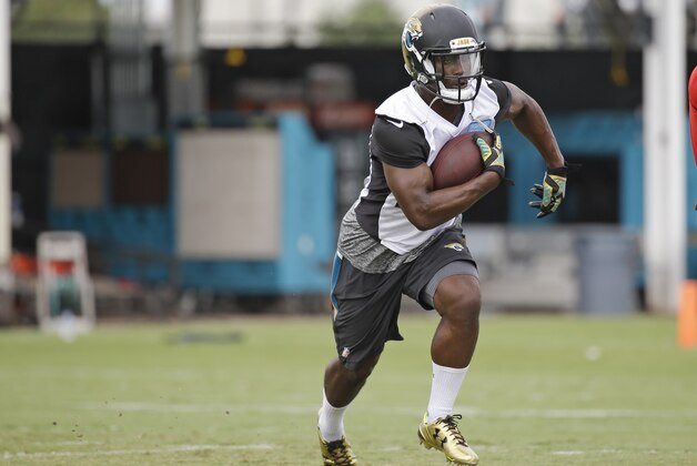 Jacksonville Jaguars running back T.J. Yeldon during practice at NFL football training camp, Saturday, Aug. 1, 2015, in Jacksonville, Fla. (AP Photo/John Raoux)