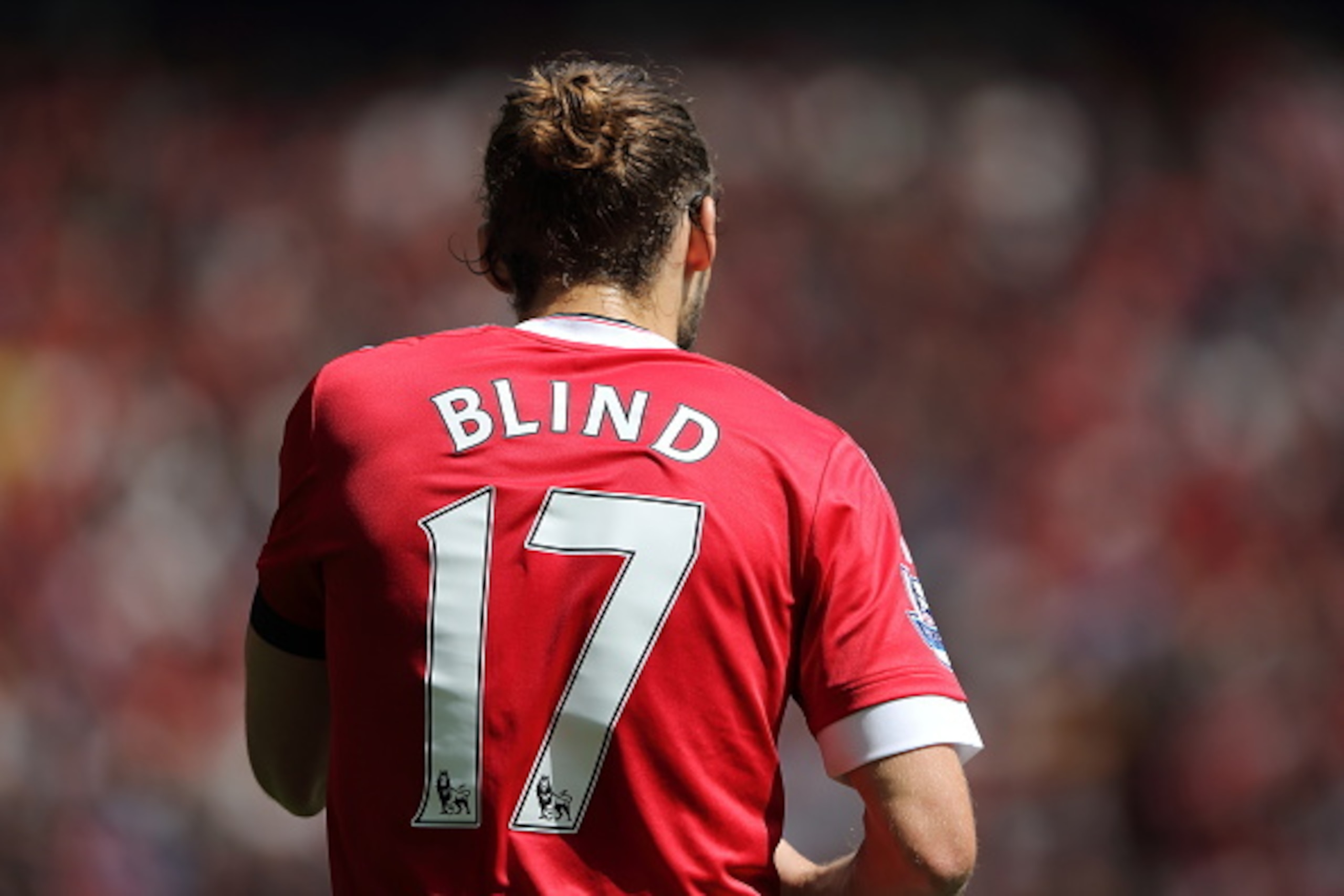 MANCHESTER, ENGLAND - AUGUST 08:  The back of Daley Blind of Manchester United wearing the number seventeen shirt during the Barclays Premier League match between Manchester United and Tottenham Hotspur at Old Trafford on August 08, 2015 in Manchester, England.  (Photo by Matthew Ashton - AMA/Getty Images)