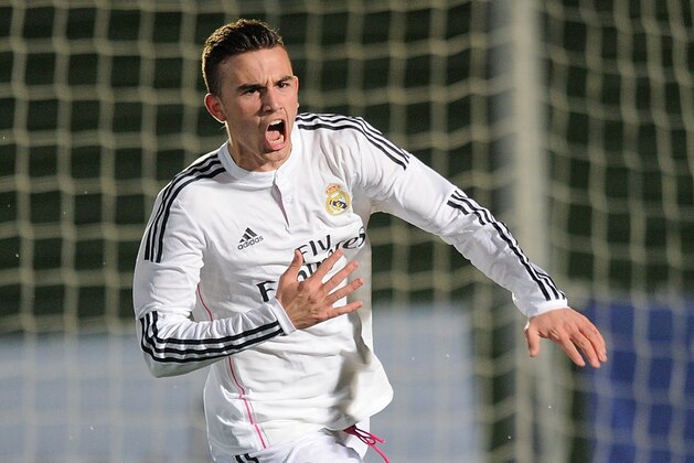 MADRID, SPAIN - FEBRUARY 17:  Borja Mayoral of Real Madrid celebrates after scoring Real's opening goal during the UEFA Youth League Round of 16 match between Real Madrid and FC Porto at Estadio Alfredo Di Stefano on February 17, 2015 in Madrid, Spain.  (Photo by Denis Doyle/Getty Images)