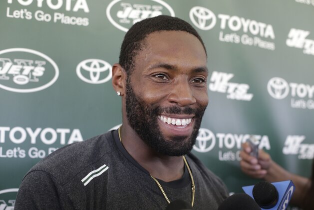 New York Jets defensive back Antonio Cromartie responds to questions during a news conference after practice at NFL football  training camp, Tuesday, Aug. 4, 2015, in Florham Park, N.J. (AP Photo/Frank Franklin II)