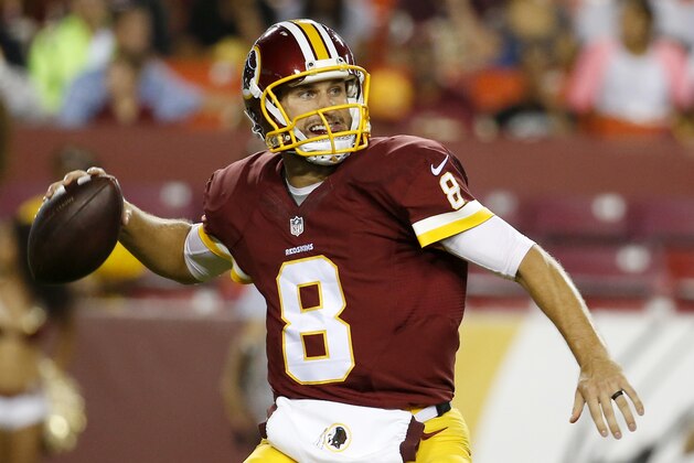 Washington Redskins quarterback Kirk Cousins (8) passes the ball during the second half of an NFL preseason football game against the Detroit Lions in Landover, Md., Thursday, Aug. 20, 2015. (AP Photo/Alex Brandon)