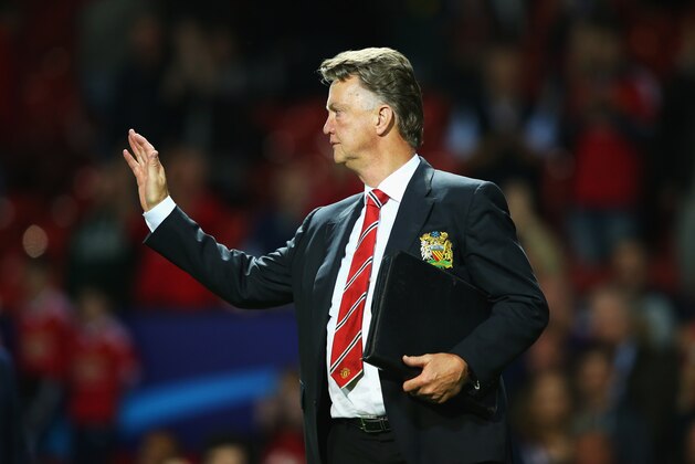 MANCHESTER, ENGLAND - AUGUST 18:  Louis van Gaal, manager of Manchester United celebrates victory after the UEFA Champions League Qualifying Round Play Off First Leg match between Manchester United and Club Brugge at Old Trafford on August 18, 2015 in Manchester, England.  (Photo by Alex Livesey/Getty Images)