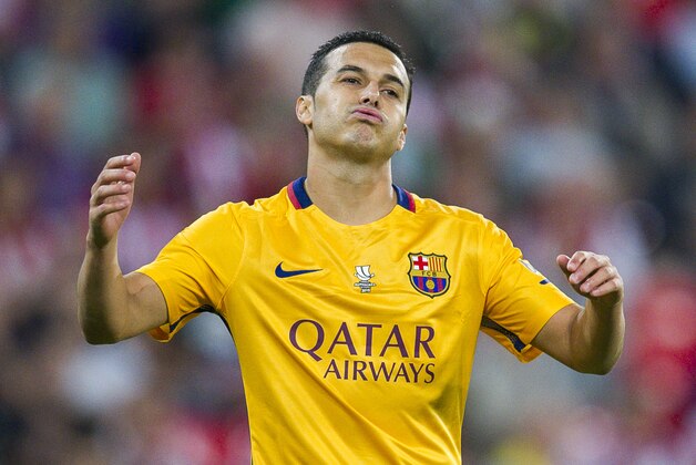 BILBAO, SPAIN - AUGUST 14:  Pedro Rodriguez of FC Barcelona reacts during the Super Cup first leg match between of Athletic Club and FC Barcelona at San Mames Stadium on August 14, 2015 in Bilbao, Spain.  (Photo by Juan Manuel Serrano Arce/Getty Images)