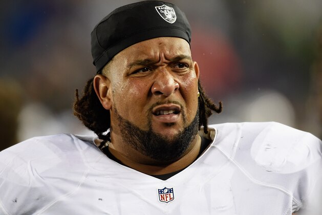 MINNEAPOLIS, MN - AUGUST 22: Donald Penn #72 of the Oakland Raiders looks on during the third quarter of the preseason game against the Minnesota Vikings on August 22, 2015 at TCF Bank Stadium in Minneapolis, Minnesota. The Vikings defeated the Raiders 20-12. (Photo by Hannah Foslien/Getty Images)