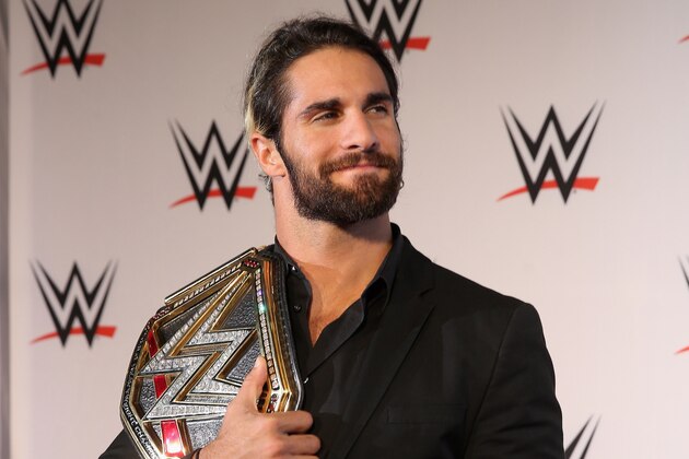 HAMBURG, GERMANY - APRIL 15:  Seth Rollins is pictured on the red carpet prior to the WWE Live event at O2 World on April 15, 2015 in Hamburg, Germany.  (Photo by Joern Pollex/Getty Images)