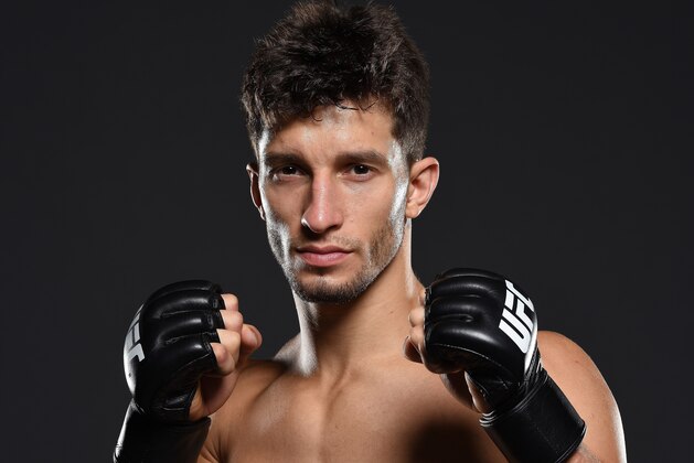 SASKATOON, SK - AUGUST 23:  Frankie Perez of the United States poses for a portrait backstage after his victory over Sam Stout during the UFC event at the SaskTel Centre on August 23, 2015 in Saskatoon, Saskatchewan, Canada. (Photo by Mike Roach/Zuffa LLC/Zuffa LLC via Getty Images)
