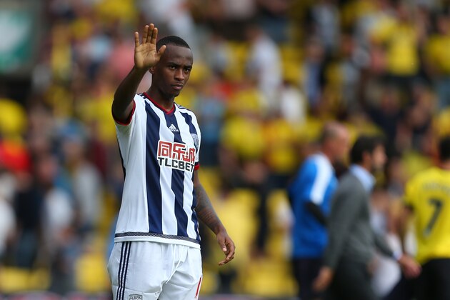 WATFORD, ENGLAND - AUGUST 15: Saido Berahino of West Bromwich Albion waves after the Barclays premier League match between Watford and West Bromwich Albion at Vicarage Road on August 15, 2015 in Watford, England.  (Photo by Catherine Ivill - AMA/Getty Images)