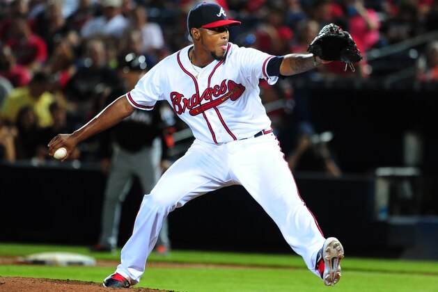 ATLANTA, GA - AUGUST 7: Julio Teheran #49 of the Atlanta Braves pitches against the Miami Marlins at Turner Field on August 7, 2015 in Atlanta, Georgia. (Photo by Scott Cunningham/Getty Images)