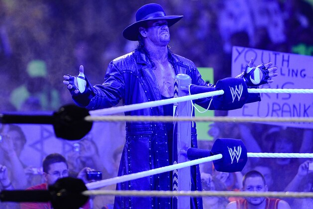 WWE Superstar Undertaker during WrestleMania XXVII at the Georgia Dome in Atlanta, Georgia on Sunday, April 3, 2011. (Paul Abell/AP Images for WWE Corp.)