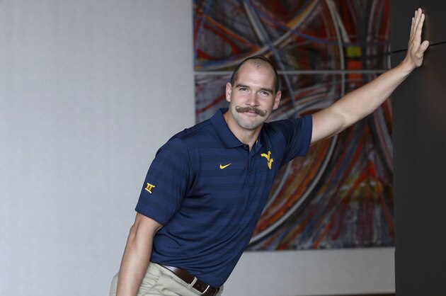 Jul 22, 2014; Dallas, TX, USA; West Virginia Mountaineers punter Nick O'Toole poses for a photo during the Big 12 Media Day at the Omni Dallas. Mandatory Credit: Kevin Jairaj-USA TODAY Sports