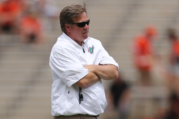 GAINESVILLE, FL - APRIL 11:  Florida Gators head coach Jim McElwain looks on during the spring football game on April 11, 2015 in Gainesville, Florida.  (Photo by Rob Foldy/Getty Images)
