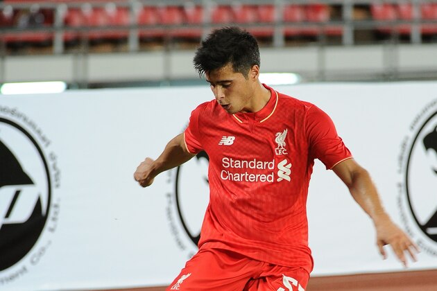 BANGKOK, THAILAND - JULY 14: Joao Carlos Teixeira of Liverpool kicks the ball during the international friendly match between Thai Premier League All Stars and Liverpool FC at Rajamangala Stadium on July 14, 2015 in Bangkok, Thailand.  (Photo by Robertus Pudyanto/Getty Images)