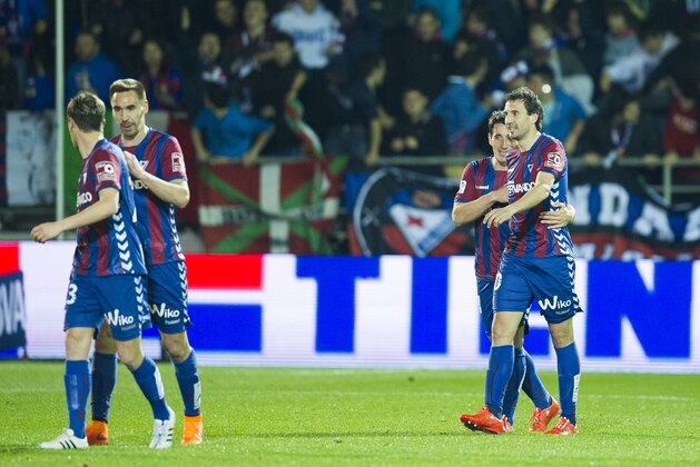 EIBAR, SPAIN - APRIL 07:  Mikel Arruabarrena of SD Eibar celebrates after scoring during the La Liga match between SD Eibar and Malaga FC at Ipurua Municipal Stadium on April 7, 2015 in Eibar, Spain.  (Photo by Juan Manuel Serrano Arce/Getty Images)