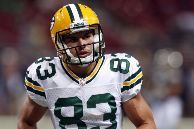 Green Bay Packers wide receiver Jeff Janis warms up before the start of an NFL preseason football game between the St. Louis Rams and the Green Bay Packers Saturday, Aug. 16, 2014, in St. Louis. (AP Photo/Scott Kane)