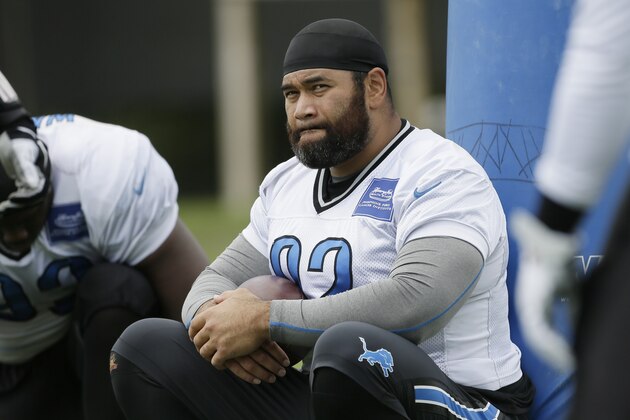 Detroit Lions defensive tackle Haloti Ngata is seen at the team's football training facility, Monday, Aug. 24, 2015, in Allen Park, Mich. (AP Photo/Carlos Osorio)