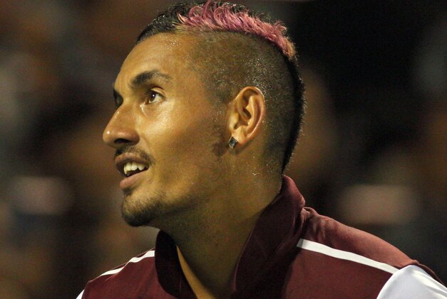 Aug 12, 2015; Montreal, Quebec, Canada;  Nick Kyrgios of Australia reacts in the match against Stan Wawrinka of Switzerland (not pictured) during the Rogers Cup tennis tournament at Uniprix Stadium. Mandatory Credit: Jean-Yves Ahern-USA TODAY Sports
