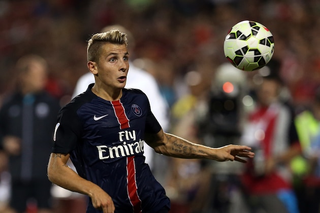 TORONTO, ON - JULY 18:  Lucas Digne #21 of Paris Saint-Germain in action during the 2015 International Champions Cup match against Benfica at BMO Field on July 18, 2015 in Toronto, Ontario, Canada.  (Photo by Vaughn Ridley/Getty Images)