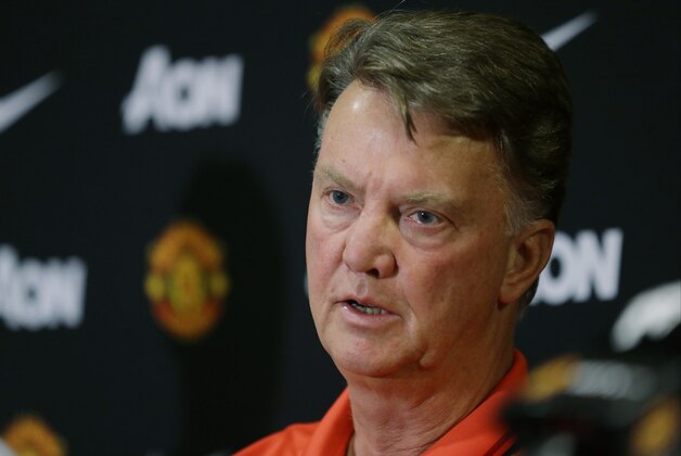Manchester United manager Louis van Gaal listens to a question as he talks to reporters during a press conference, Wednesday, July 15, 2015, in Bellevue, Wash. Manchester United is in Seattle for an international friendly soccer match against Mexico's Club America to be played on Friday. (AP Photo/Ted S. Warren)