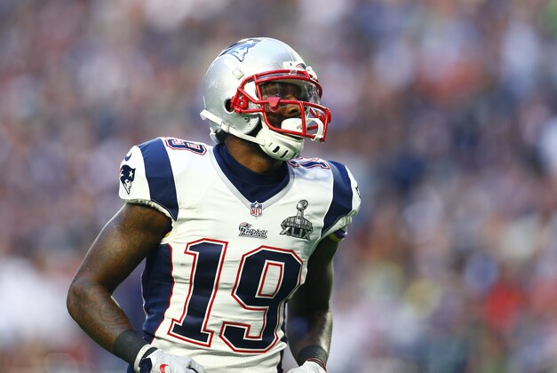 Feb 1, 2015; Glendale, AZ, USA; New England Patriots wide receiver Brandon LaFell (19) against the Seattle Seahawks in Super Bowl XLIX at University of Phoenix Stadium. Mandatory Credit: Mark J. Rebilas-USA TODAY Sports