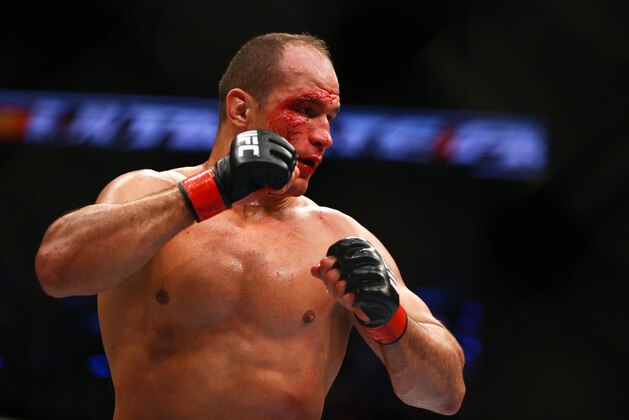 December 13, 2014; Phoenix, AZ, USA; Junior Dos Santos against Stipe Miocic (not pictured) during UFC Fight Night at US Airways Center. Mandatory Credit: Mark J. Rebilas-USA TODAY Sports